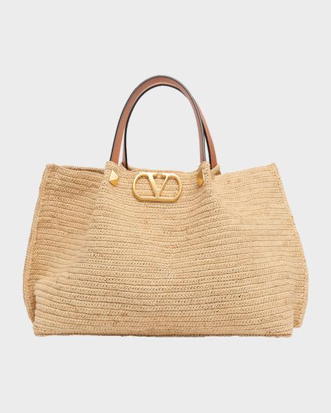 Valentino Garavani Viva Superstar Crochet Raffia Small Tote Bag