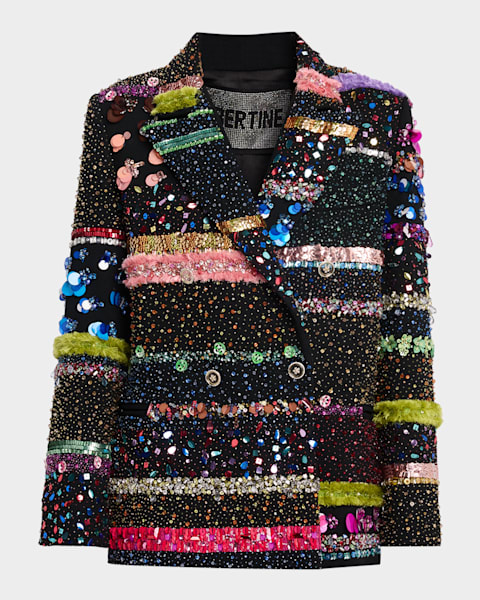 Valentino Garavani Beaded Leaf-Embroidered Linen Jacket | Neiman