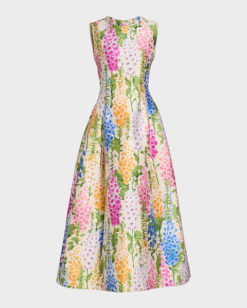 Oscar de la Renta Short-Sleeve Floral Embroidered Tweed Mini Dress