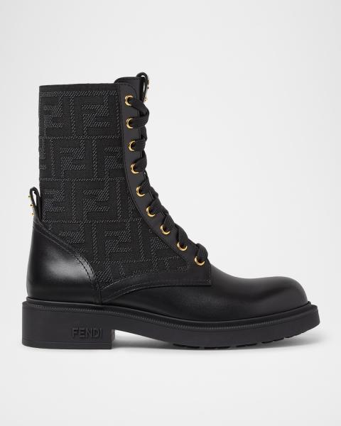 Fendi Leather Combat Boot with FF Cuff | Neiman Marcus