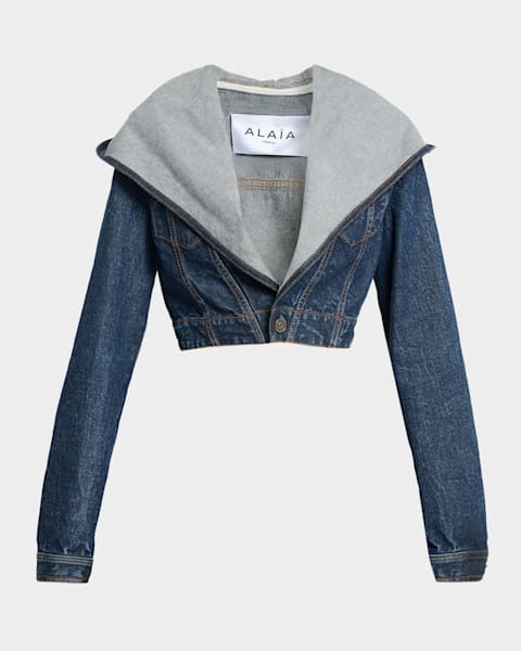 ✶美品✶ ドレステリア Super100'sショートレングスPジャケット Veronica Beard Phila Cropped Denim Trucker Jacket | Neiman Marcus