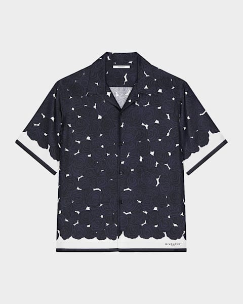Givenchy Men's Floral-Print Silk/Cotton Short-Sleeve T-Shirt