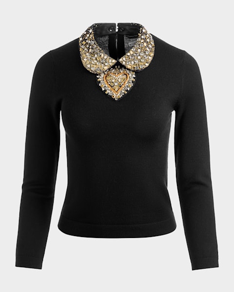Carolina Herrera Tulip Embellished Wool-Silk Sweater | Neiman Marcus