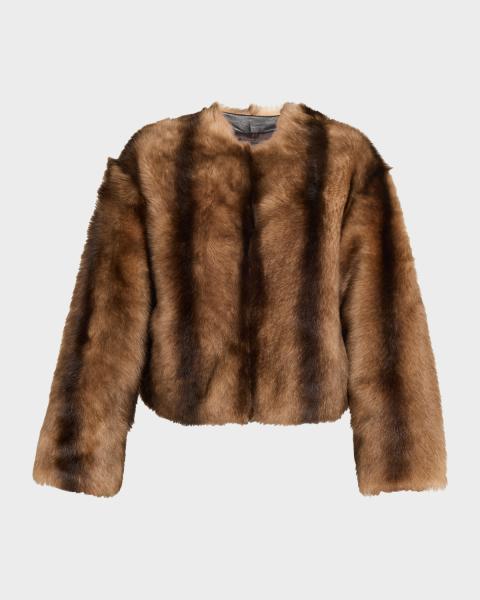 Brunello Cucinelli Lamb Shearling Zip Hooded Jacket | Neiman Marcus