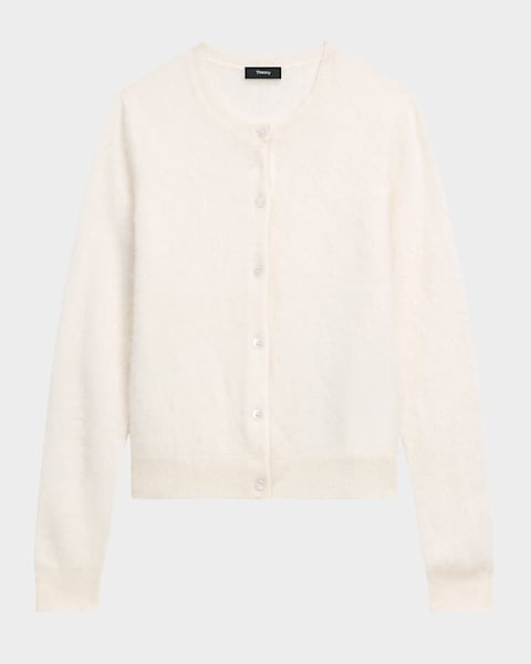 Theory Cropped Linen-Blend Cardigan | Neiman Marcus