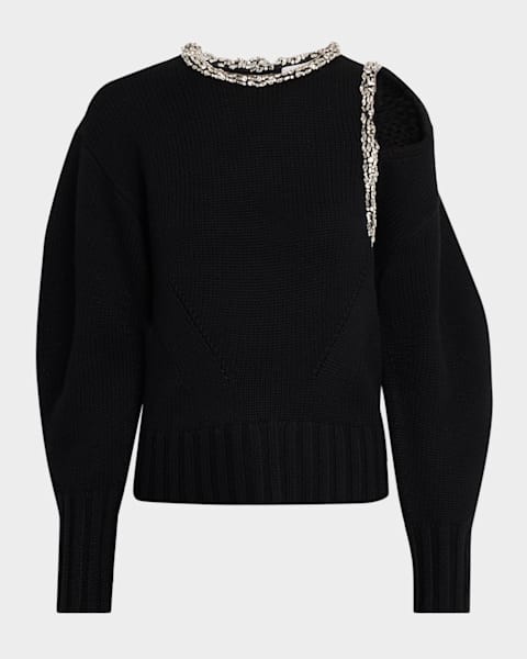 VALENTINO ニット Valentino Women's Wool Blend V Logo Inlay Alpaca Sweater, Black