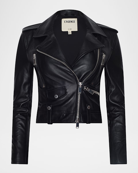 Giorgio Armani Belted Short Leather Moto Jacket | Neiman Marcus