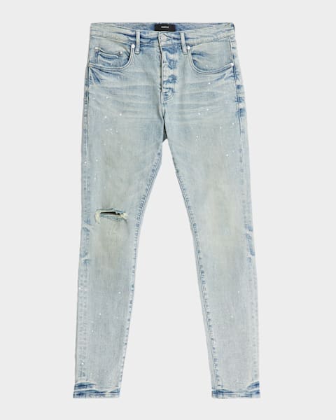PURPLE Men's P001 Optic White Paint Blowout Skinny Jeans | Neiman