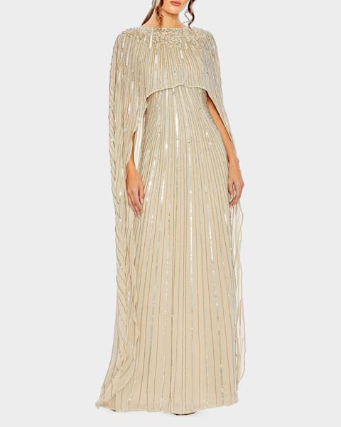 Mac Duggal Bead & Sequin Blouson A-Line Gown | Neiman Marcus