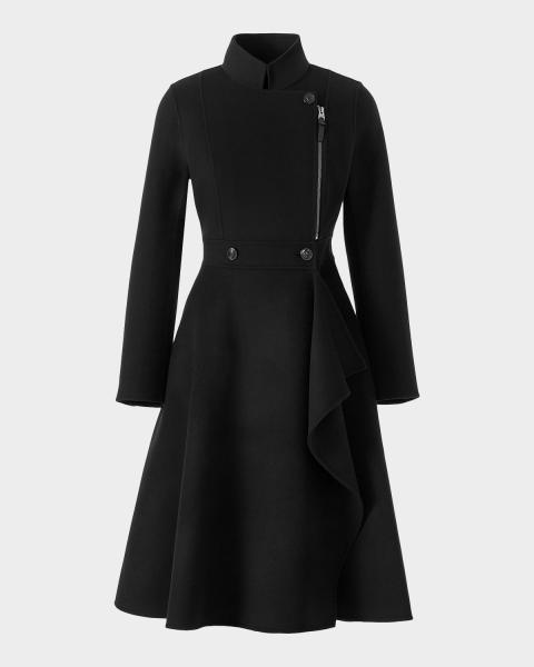 Fleurette Margaux Mid-Length Wool Coat with Leather Trim | Neiman