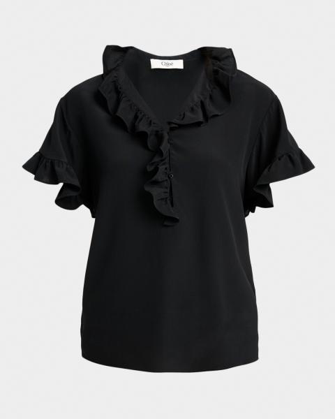 Prada Cropped Crepe de Chine Shirt | Neiman Marcus