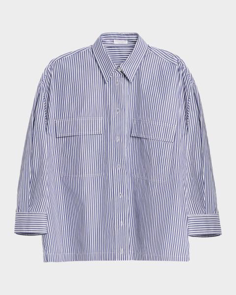 Brunello Cucinelli Sequin Striped Linen Shirt | Neiman Marcus