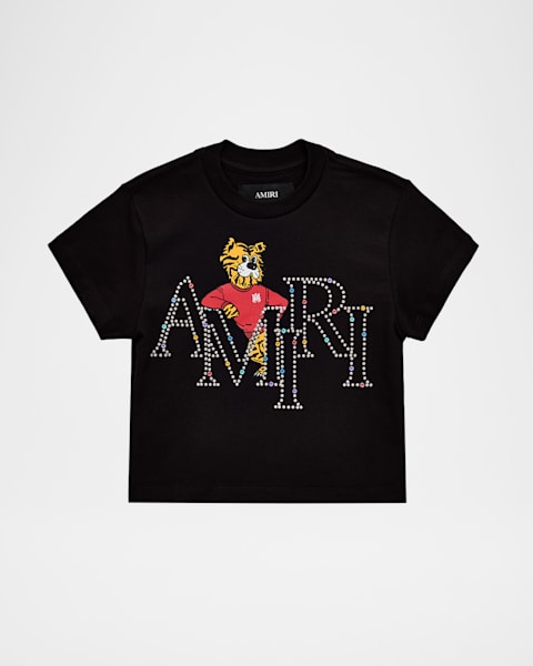 Amiri Kid's Staggered Sequin Logo Short-Sleeve T-Shirt, Size 4-12