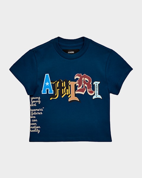 Amiri Kid's Staggered Sequin Logo Short-Sleeve T-Shirt, Size 4-12