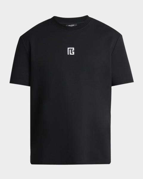 Balmain Men's Terry Logo PB Labyrinth Jacquard T-Shirt | Neiman Marcus