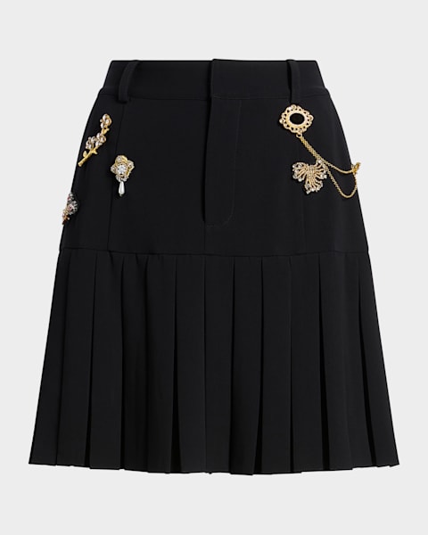 ALICE + OLIVIA Toni Vegan Leather Asymmetric Pleated Mini Skirt