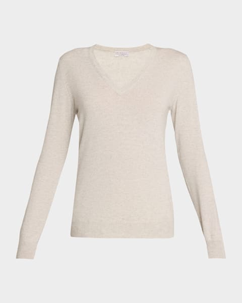 Brunello Cucinelli Sparkling Cashmere Oversized V-Neck Sweater