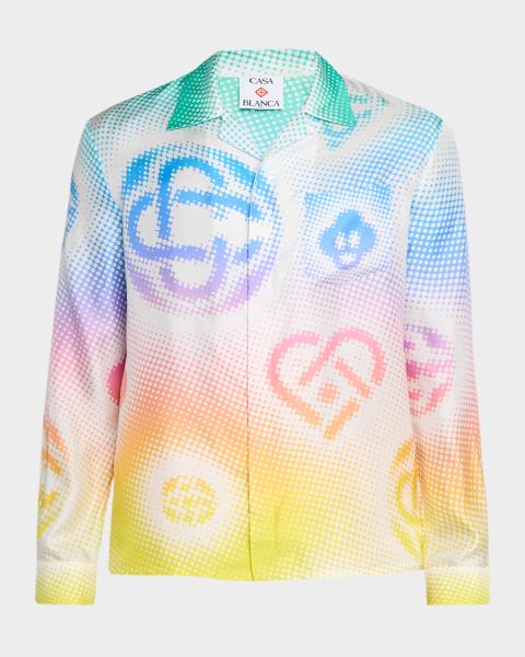 Dolce&Gabbana Men's Silk Majolica Short-Sleeve Shirt | Neiman Marcus