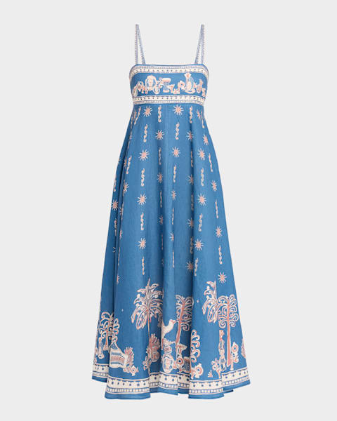 ALEMAIS Luda Linen Midi Dress | Neiman Marcus