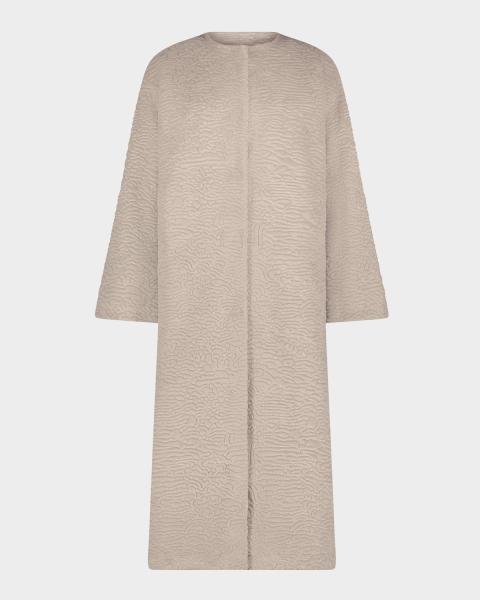 Chloe Lamb Shearling-Trim Shiny Leather Long Coat | Neiman Marcus