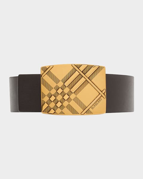 Burberry Men's Check-Engraved Buckle Reversible Leather Belt