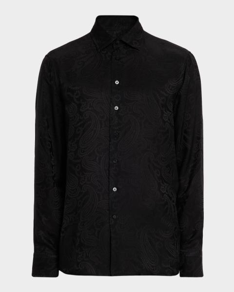 Emporio Armani Men's Viscose Palm-Pattern Button-Down Shirt