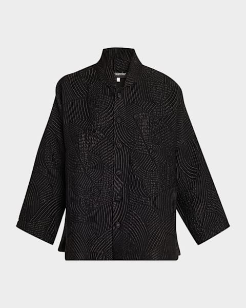 Eskandar Silk Wool Wide A-Line Chinese Collar Jacket | Neiman Marcus
