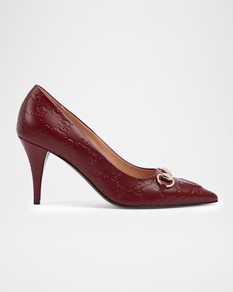 Gucci 85mm Trinity Leather Pointed-Toe Pumps | Neiman Marcus