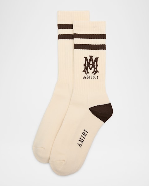 Amiri Men's MA Double-Stripe Ribbed Crew Socks | Neiman Marcus