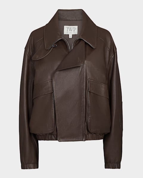 L'Agence Jayde Collarless Leather Jacket | Neiman Marcus