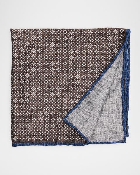 Brunello Cucinelli Men's Micro-Hexagon Silk Pocket Square | Neiman