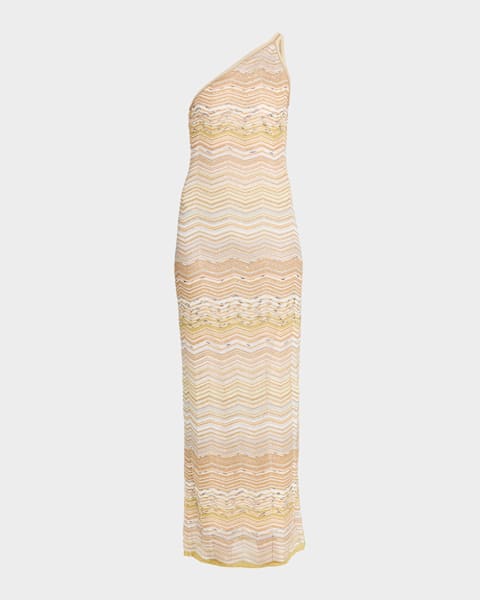 Missoni Metallic Chevron One-Shoulder Maxi Dress | Neiman Marcus