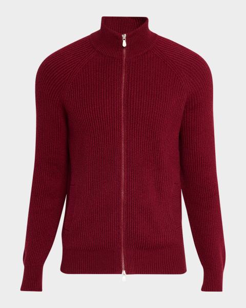 Prada Men's Superfine Wool Half-Zip Cardigan Jacket | Neiman Marcus