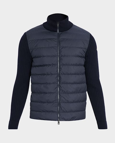 Moncler Men's Wool and Suede Snap-Front Cardigan | Neiman Marcus