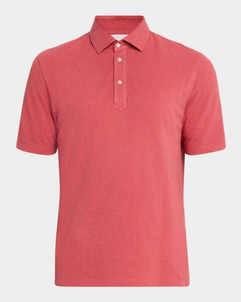 Men's Linen and Cotton Ribbed Short-Sleeve Polo Sweater | Neiman