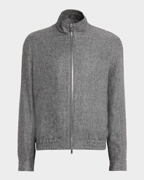 Prada Men's Technical Fabric Full-Zip Blouson Jacket with Label