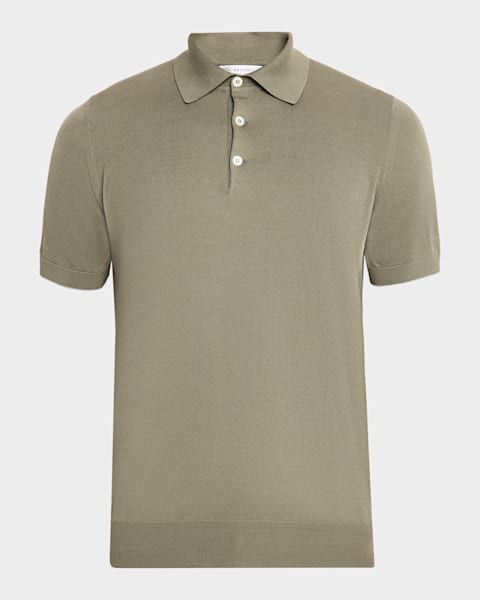 Brunello Cucinelli Men's Cotton English Rib Knit Polo Sweater