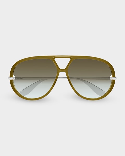 Bottega Veneta Curved Metal Aviator Sunglasses | Neiman Marcus