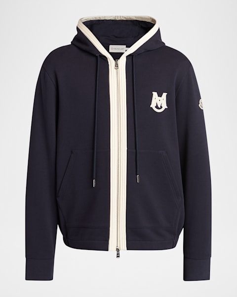 Moncler Men's Logo-Tape Fleece Zip Hoodie | Neiman Marcus