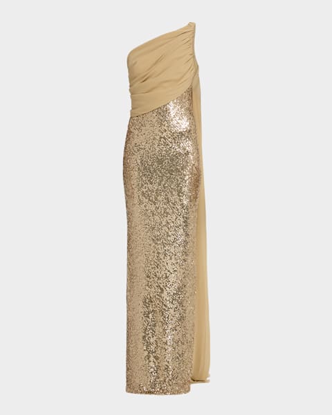 strapless open back dress Important 1976 Halston Couture One Shoulder Gold Metallic Lame Sarong –  Shrimpton Couture main image 0