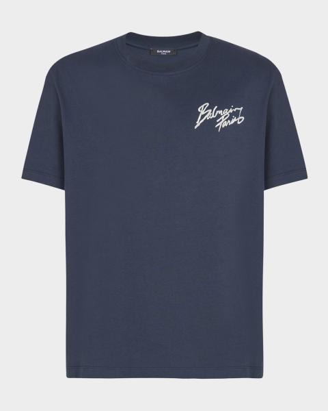 Balmain Men's Flower Balmain Paris Cotton T-Shirt | Neiman Marcus