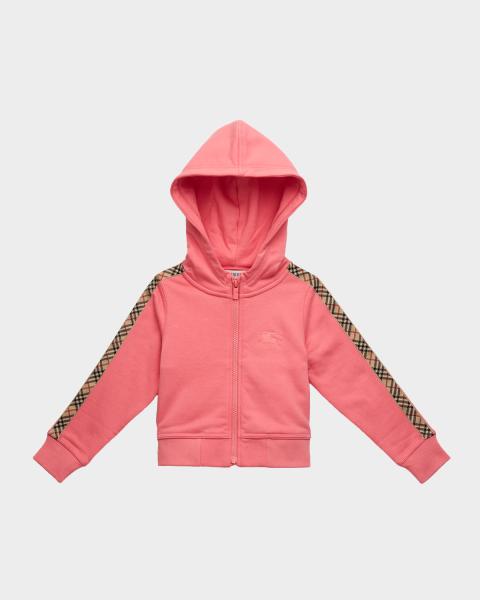 Burberry Boy's Clyde Check Tape Zip-Front Hoodie, Size 3-12