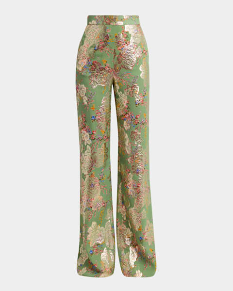 Dries Van Noten Paxy Floral Jacquard Metallic Pants | Neiman Marcus