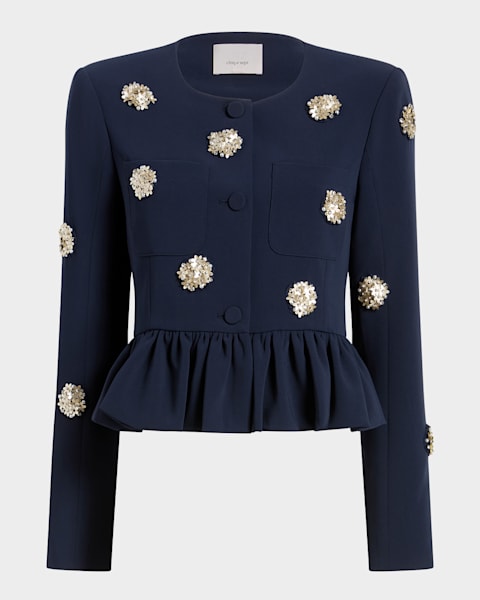 Cinq a Sept Daphne Puff-Sleeve Peplum Jacket | Neiman Marcus