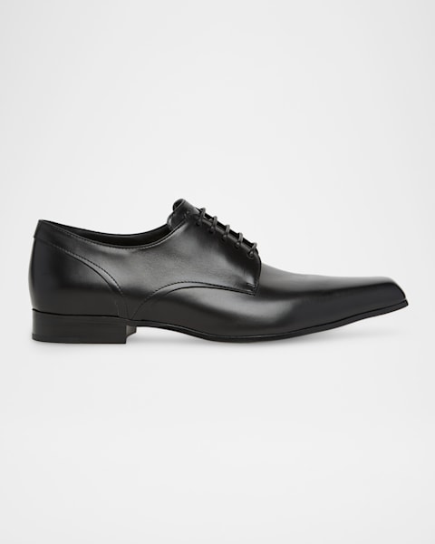 Prada Men's Brushed Leather Derby Shoes | Neiman Marcus