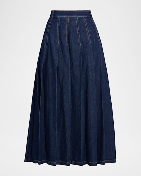 ALICE + OLIVIA Suzie Pleated Denim Mini Skirt | Neiman Marcus