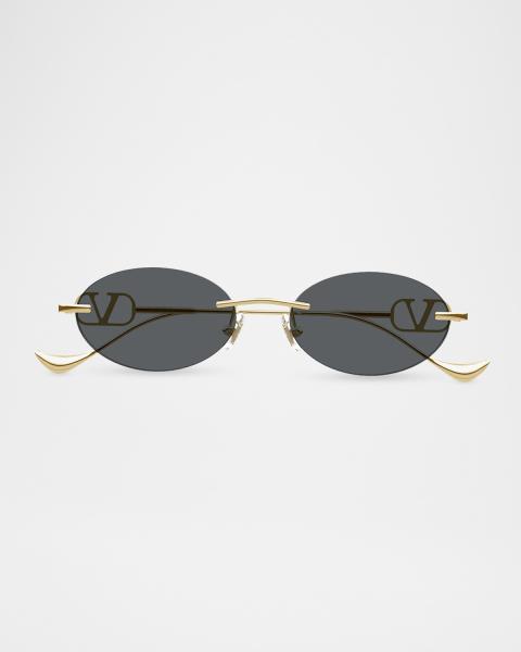 Gucci Rimless Metal Oval Sunglasses with Faux Pearls | Neiman Marcus