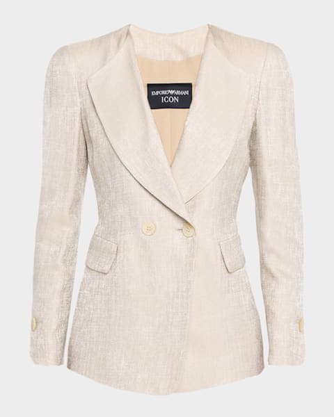 Emporio Armani Cropped Gingham Jacquard Blouson Jacket | Neiman Marcus