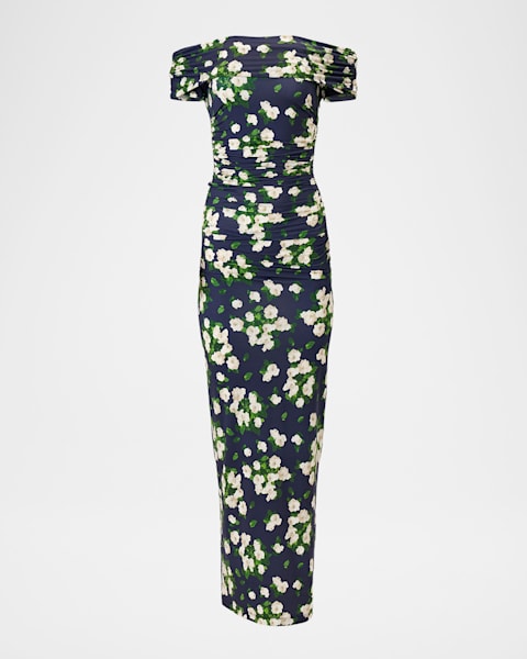 green emerald velvet dress Embroidered Floral Crewneck Midi Dress main image 0