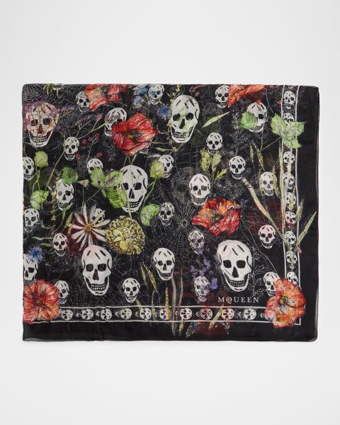 McQueen Star Skull-Print Silk Scarf | Neiman Marcus
